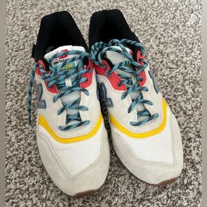 New Balance Cream Sneakers with Yellow, Blue & Coral Accents